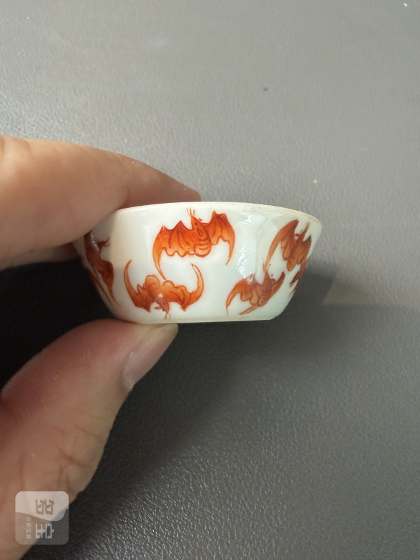 清 矾红百蝠纹套杯一组十件 - 图6